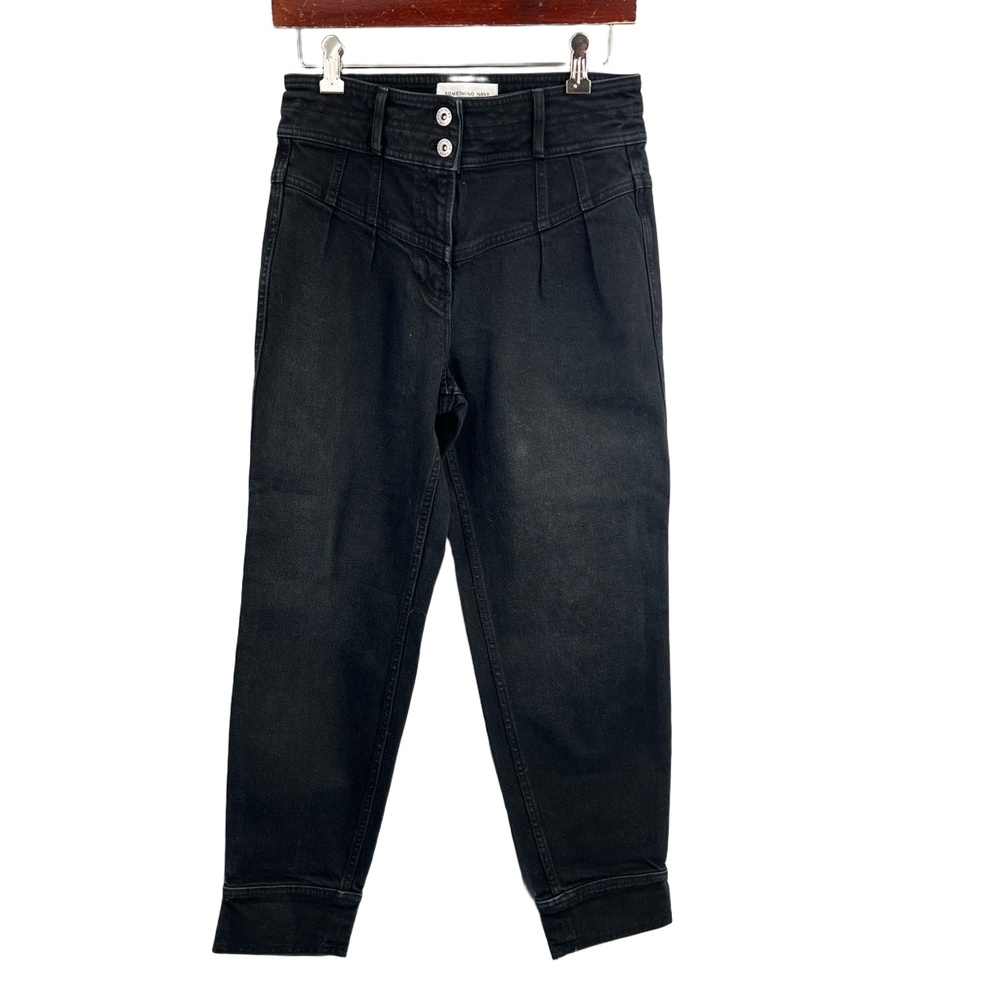 Something Navy Women’s Jeans Black Pleated Two-Button High Rise Size 4